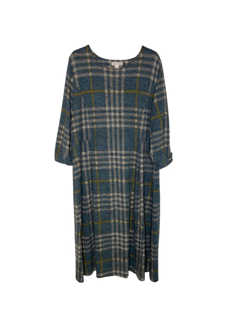 Coldwater Creek Plaid Pleated Sweater Midi Dress Sz 2X Minimalist Modest